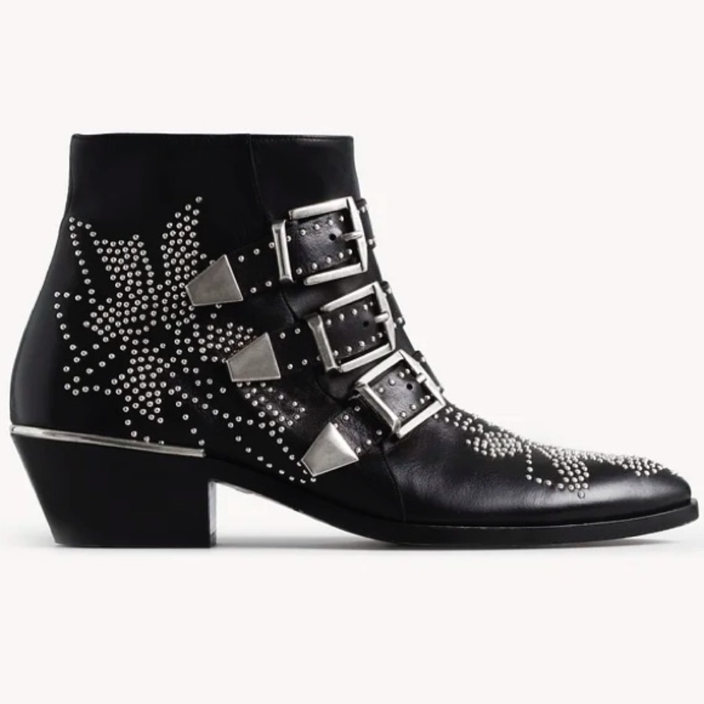 Chloe Black Ankle Boots with Silver Accents